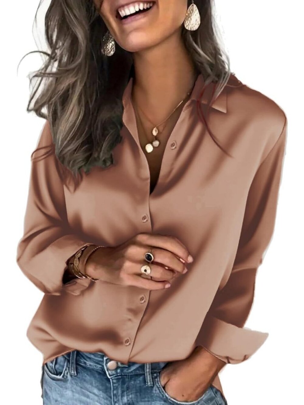 Chic Satin Blouse for Women | Silk Button Down Long Sleeve Top | Elegant Fashion